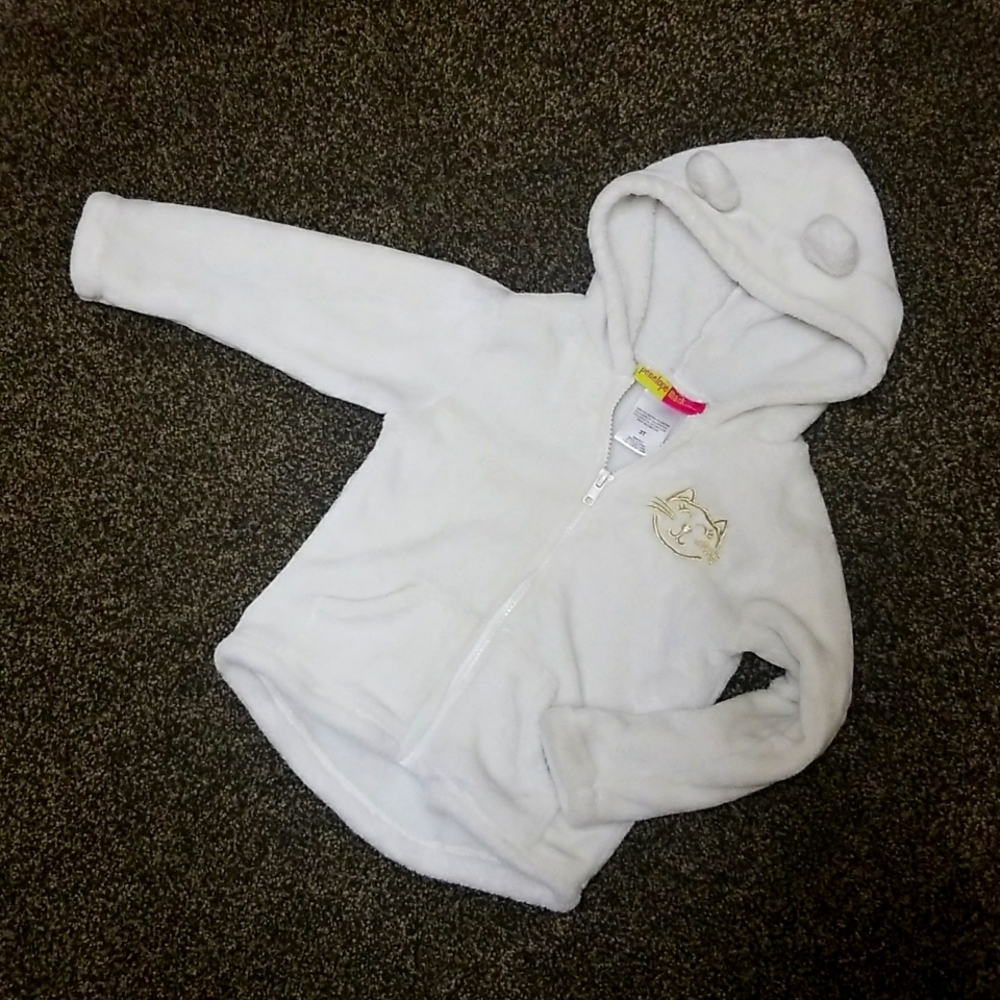 Plush fleece hoodie w/gold kitty motif